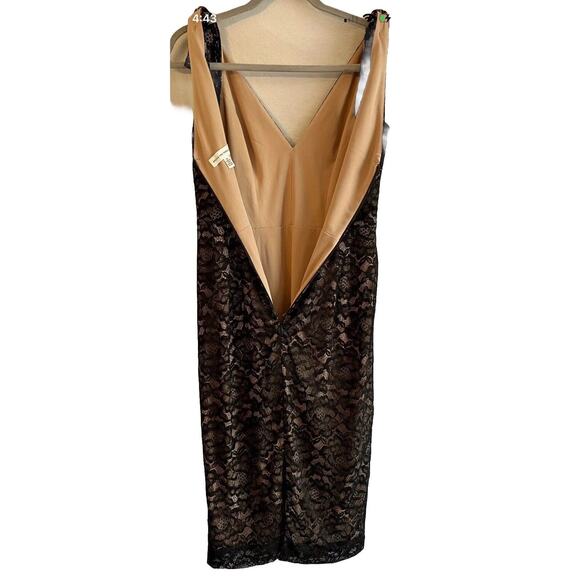 DRESS THE POPULATION Black Lace LBD Cocktail MIDI V-Neck Sheath Dress Sz M EUC!! - Picture 5 of 5